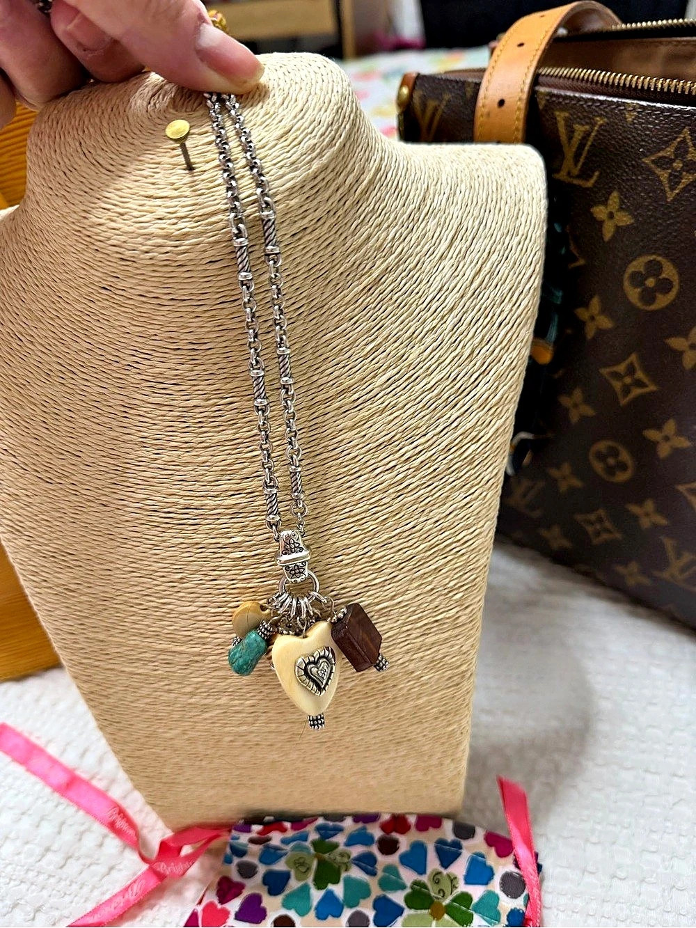 Vintage Brighton Multi-Charm Necklace in Silver & Brown